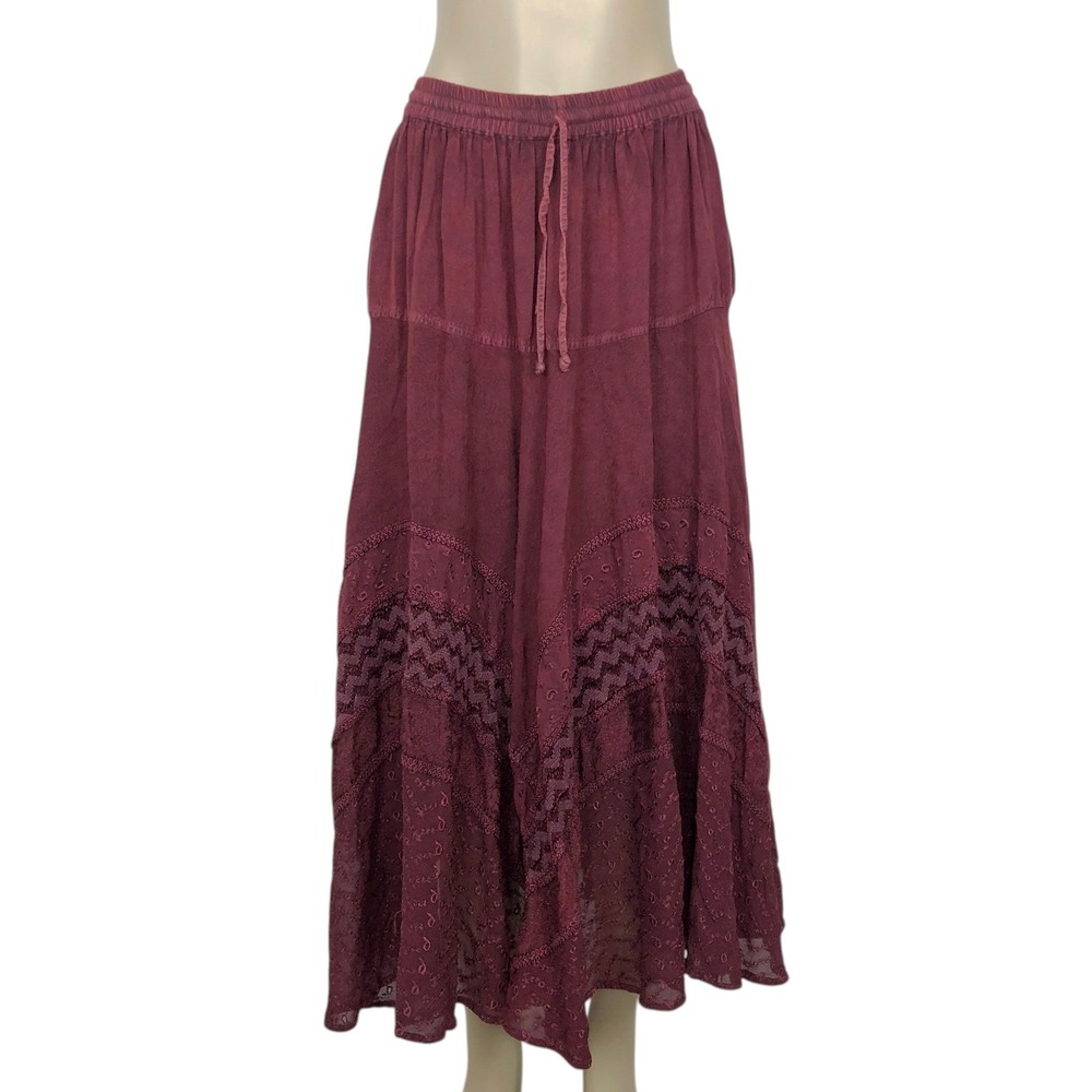 Agan Traders Embroidered Lace Maxi Skirt Size S/M Whimsigoth Festival Boho Fairy